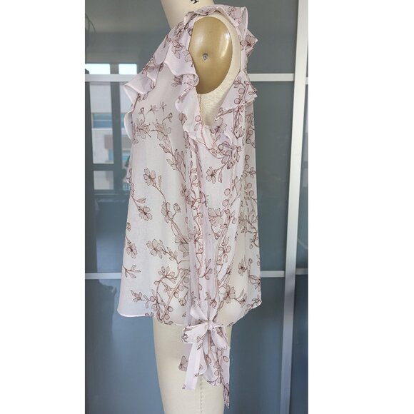 BCBGMAXAZRIA Pink Floral Chiffon Drape Top Size S - Picture 4 of 8